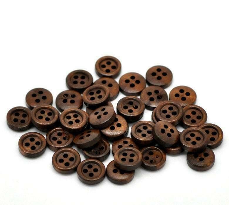 100 Dark Brown Wooden Buttons - 11mm - 4 Hole
