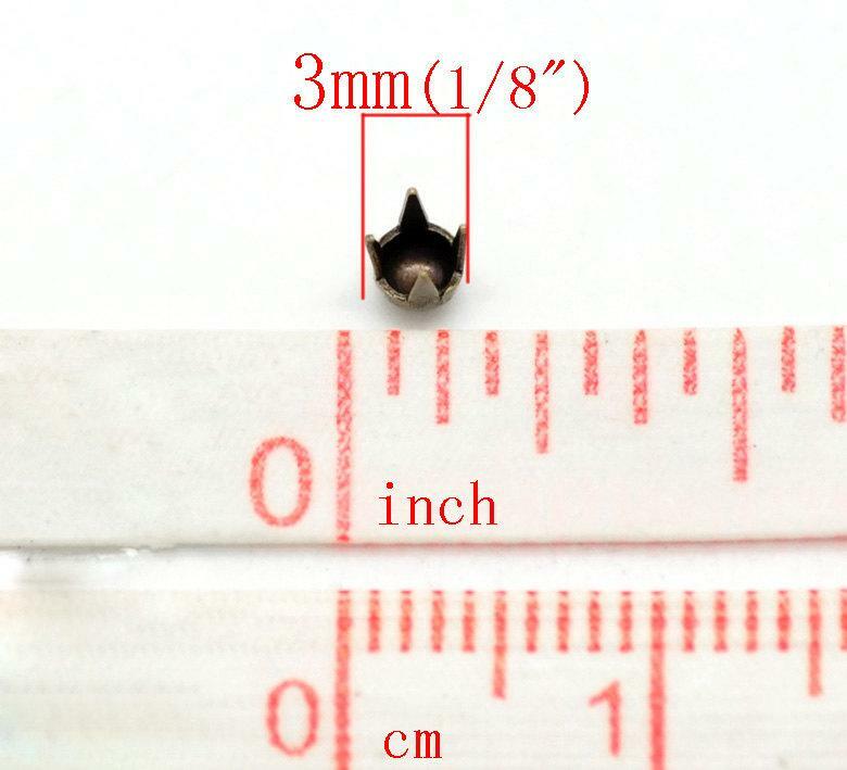 100 Antique Bronze Cone Rivet Stud Spikes - 3mm - Round Dome - Metal - 4 Legs -