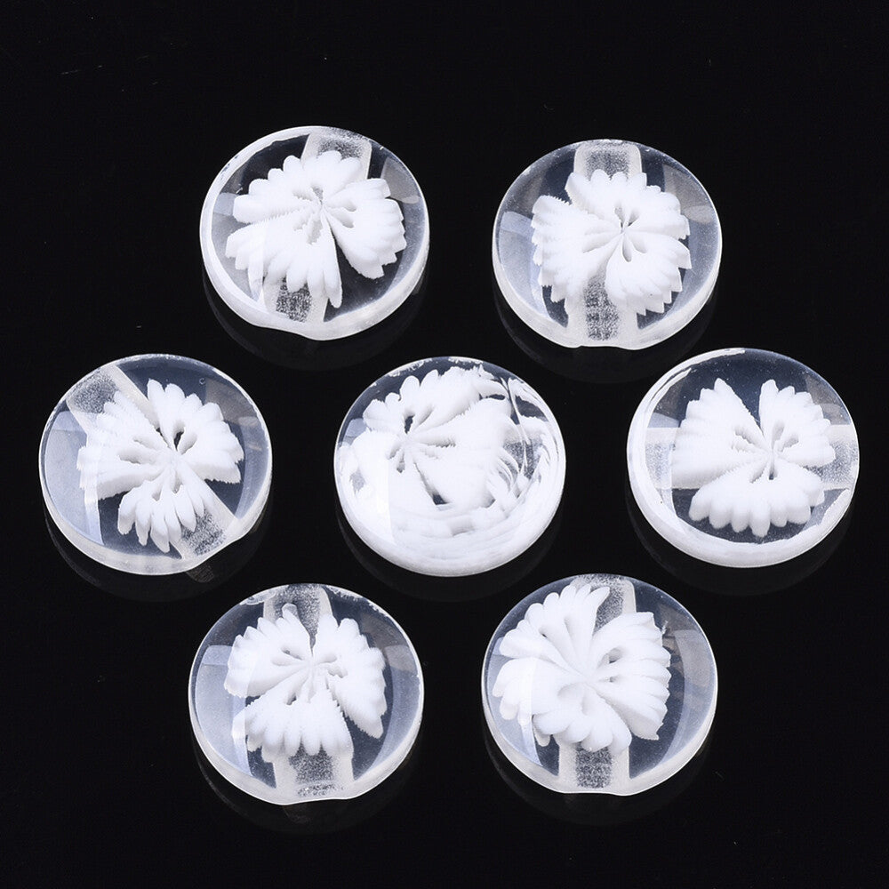 Resin Buttons 14mm x 14mm - White Translucent Flower Pattern - Shank - Acrylic B