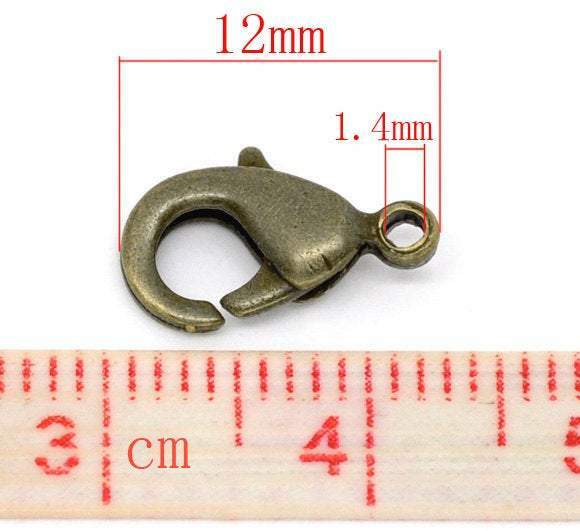 25 Antique Bronze Lobster Clasps - 12mm x 7mm