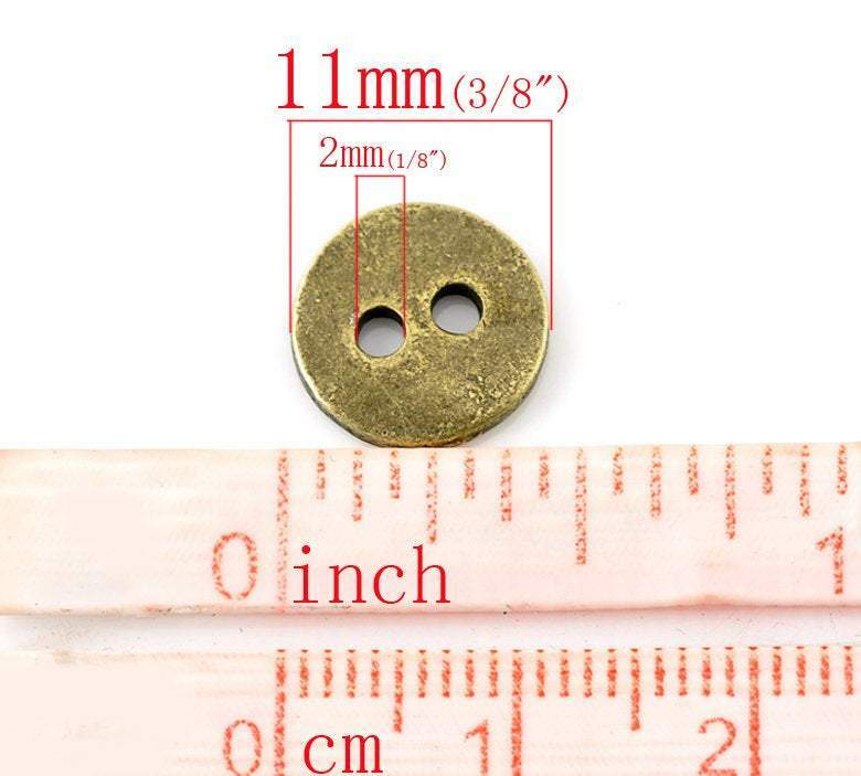10 Antique Bronze Metal Button - 2 Holes - 11mm (3/8")