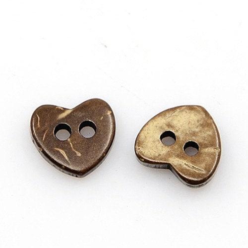 Heart Shaped Coconut Shell Wooden Buttons - 10mm x 10mm - Hole: 1mm - Wood Butto