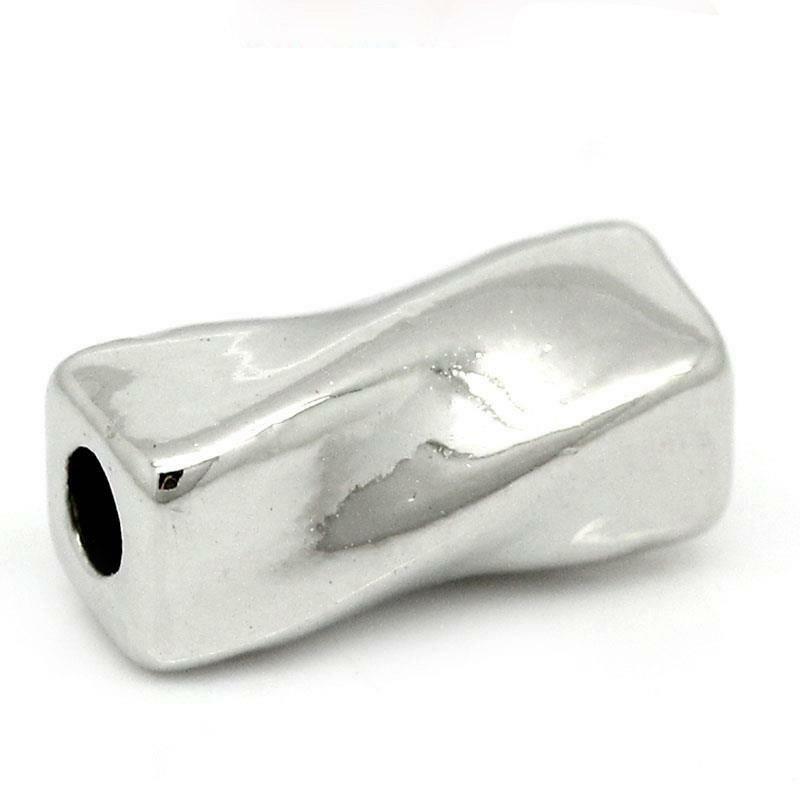 10 Silver Slider Spacer Beads - 9mm x 4mm - Silver Tube Bead for Leather Cord or