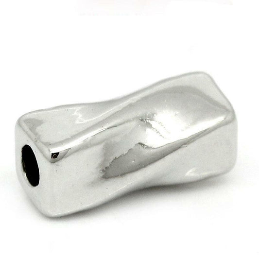 10 Silver Slider Spacer Beads - 9mm x 4mm - Silver Tube Bead for Leather Cord or