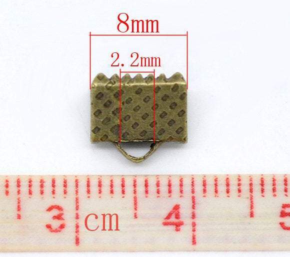 100 Bronze End Cap Crimp Beads - 8mm x 8mm - Bronze Ribbon End - Lead Nickel