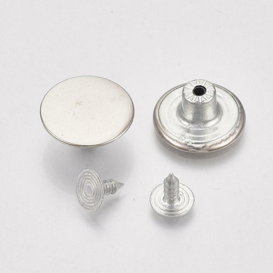 10 Silver Metal Jean Tacks - Jean Buttons - 17mm x 8mm - Metal - Screw Back - N