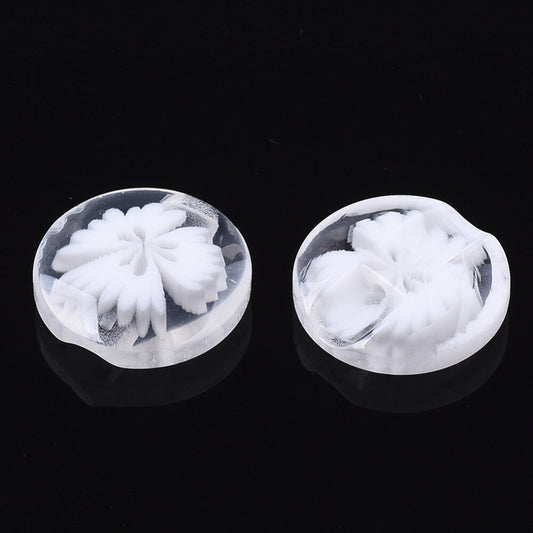 Resin Buttons 14mm x 14mm - White Translucent Flower Pattern - Shank - Acrylic B