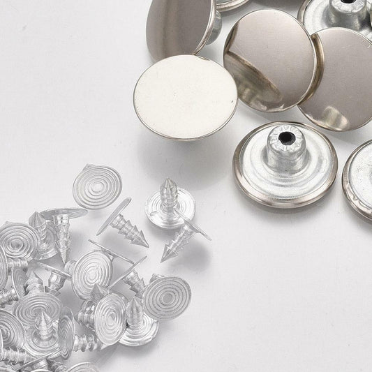 10 Silver Metal Jean Tacks - Jean Buttons - 17mm x 8mm - Metal - Screw Back - N