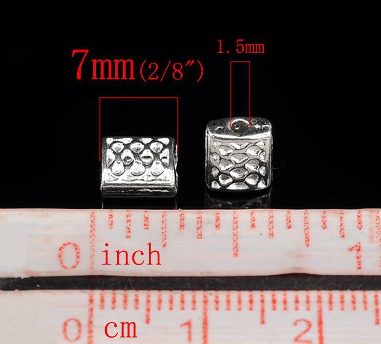 10 Silver Plated Silver Spacer Beads - Carved Pattern - 7mm x 6mm - Lead Nickel