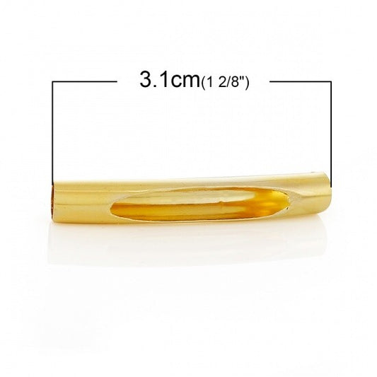 Gold Finish Tube Beads - Curved with Opening - 31mm x 5mm - Noodle Gold Tube Bea