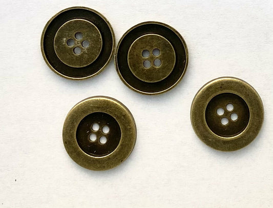 10 - 25mm Antique Bronze Metal Button - 4 Holes - 25mm (1 inch) - Sewing Metal B