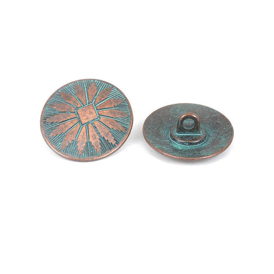 Metal Shank Sewing Buttons - Round Antique Copper Patina - 25mm x 22mm - Metal Buttons