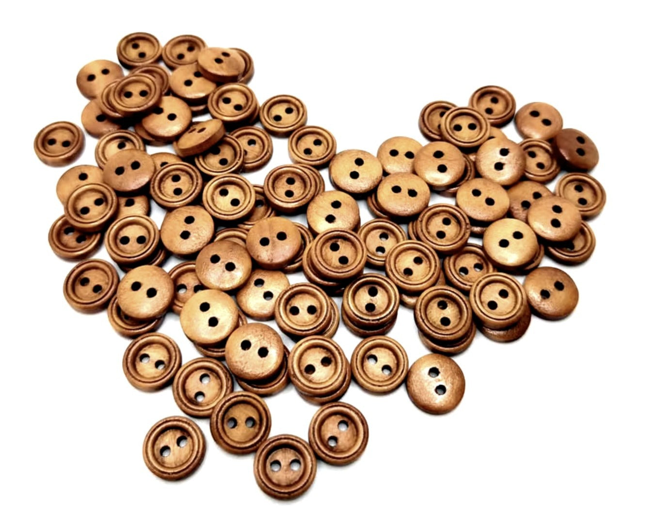 Wooden Buttons - 12mm - 2 Hole - Brown Wood Carved Buttons (12mm-A)