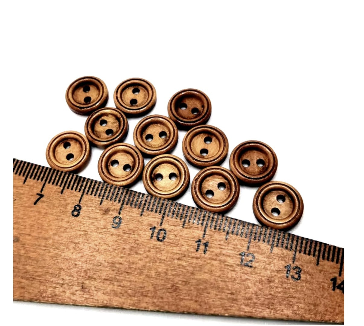 Wooden Buttons - 12mm - 2 Hole - Brown Wood Carved Buttons (12mm-A)