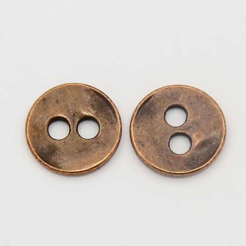 Copper Aged Buttons - 15mm - 2 Hole - Metal Hammered Finish