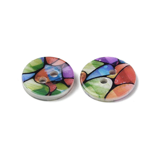 14mm Mother of Pearl Buttons – Multi Color Stained Glass Shell Buttons – 2 Hole Sewing, Knitting & Craft Supplies (01G)