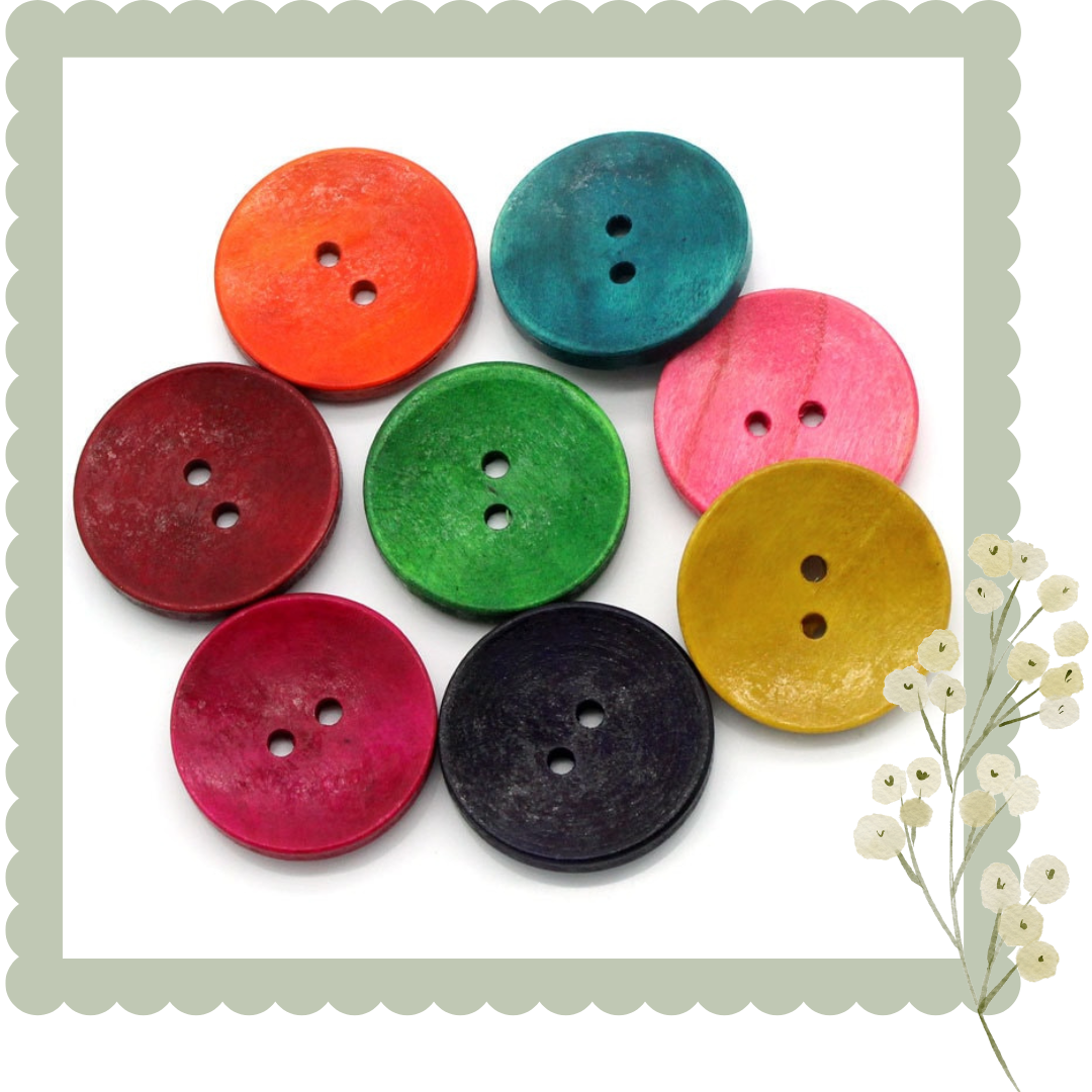1 inch Mixed Color Wooden Buttons - 25mm (1 inch)- Mixed Colors - 2 Hole - Mixed Wood Button (B0251693)