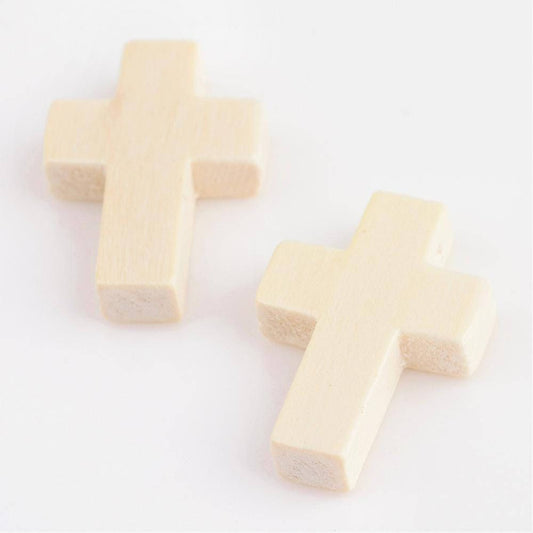 10 Wood Cross Pendant, Natural, Unfinished Wooden Cross 22mm x 15mm Hole: 2.5mm S660-02