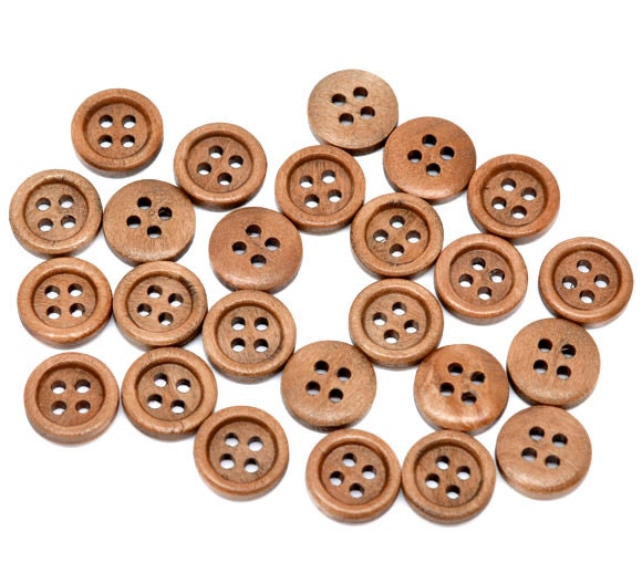 150 Medium Brown Wooden Buttons - 15mm - 4 Hole - Wood Button (B10382)