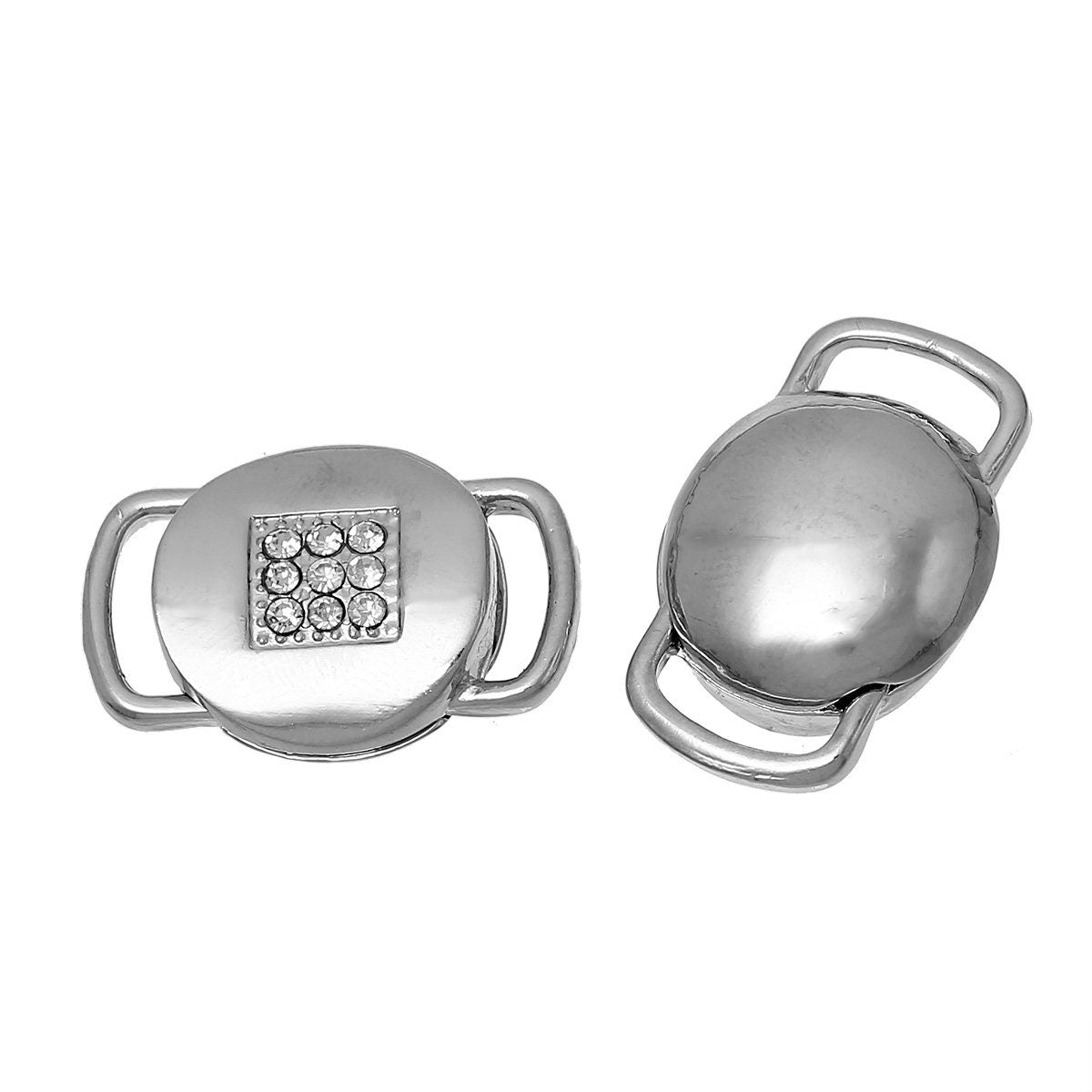 2 Rhinestone Silver Magnetic Clasps - 25mm x 17mm - Silver Rhinestone Clasp for Leather Cord or Bracelet (70085)