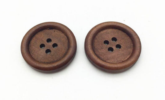 1 inch Brown Wooden Buttons - 25mm - 4 Hole - Wood Button (BUTT-25mm-br-a)
