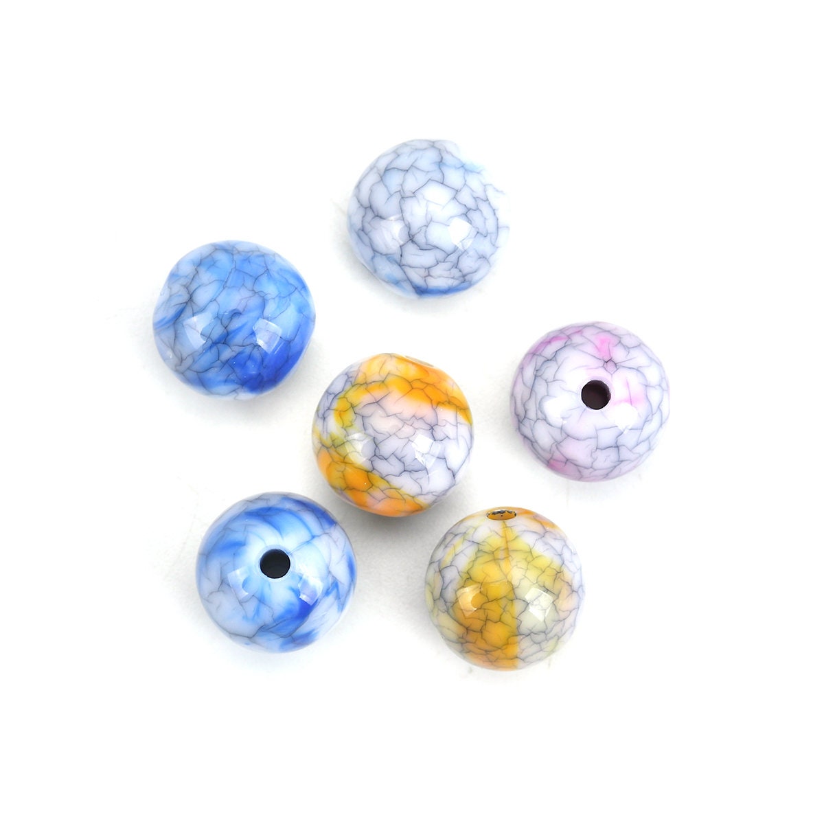 10 Acrylic 12mm (1/2 inch) Beads - MultiColor - Crack Design Bead (0125909)