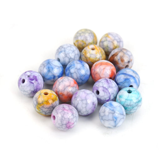 10 Acrylic 12mm (1/2 inch) Beads - MultiColor - Crack Design Bead (0125909)
