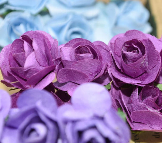Lavender - Light Purple Mini Paper Flowers - 15mm - Small Paper Roses - Tiny Paper Roses with Stems