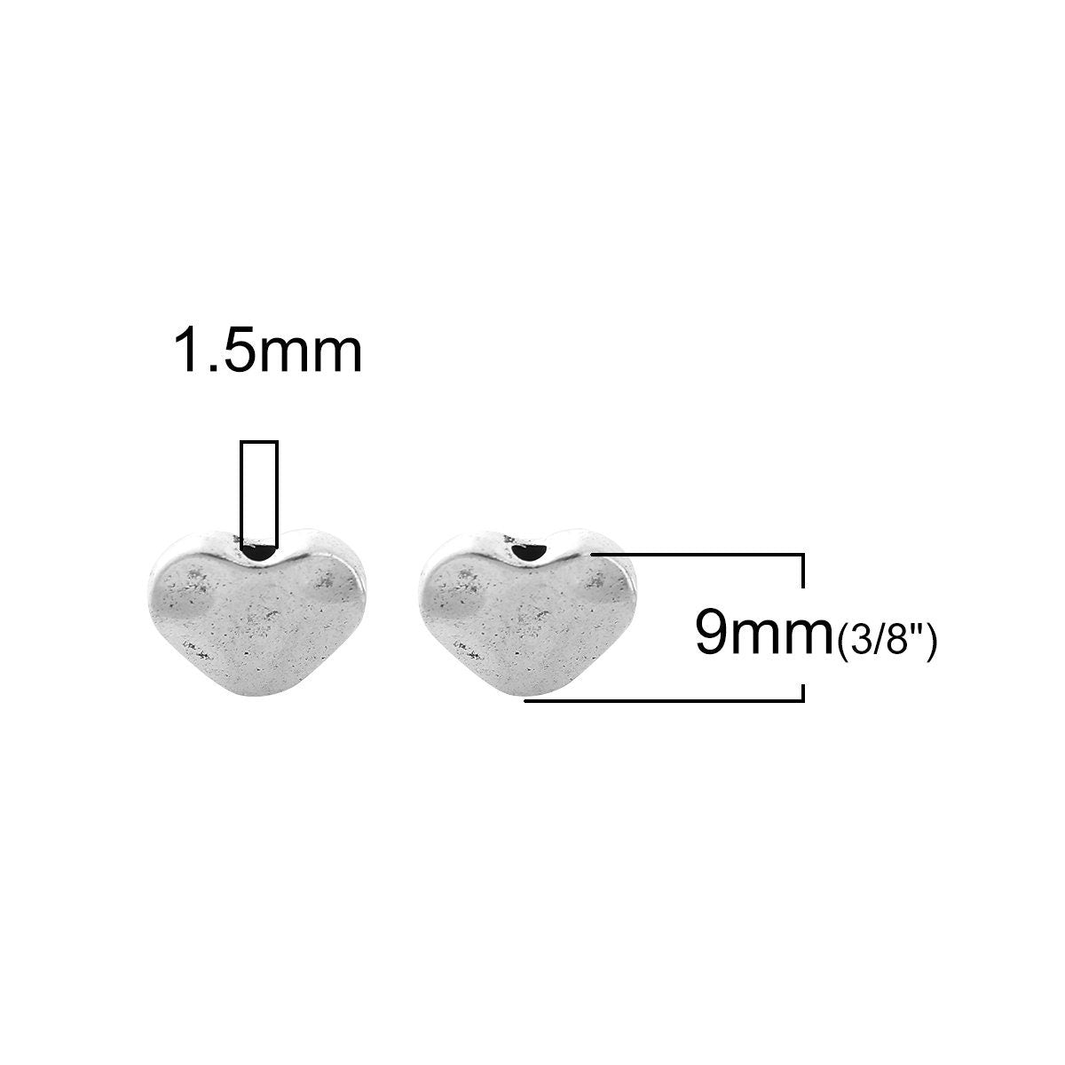 Heart Antique Silver Spacer Bead - 12mm (1/2") x 9mm (3/8") - Valentine's Day Bead B0101233