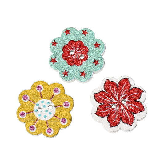 Flower Buttons, Floral Buttons, Wooden Buttons, Sewing Supplies, Daisy Buttons, Embellishments, Pink Buttons, Scrapbooking, Craft Supplies
