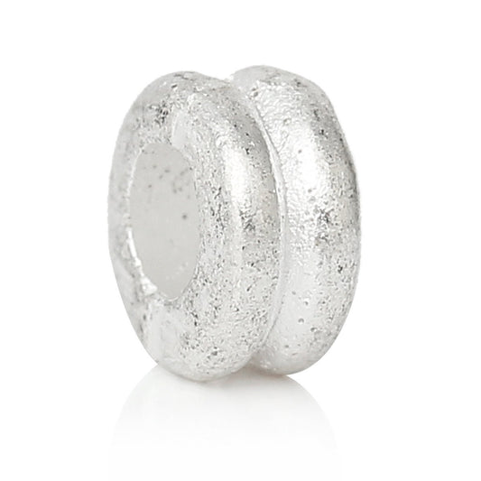 Silver Plated Slider Spacer Beads - 6.0mm x 3.0mm - Silver Bead for Leather Cord or Bracelet (B51269)
