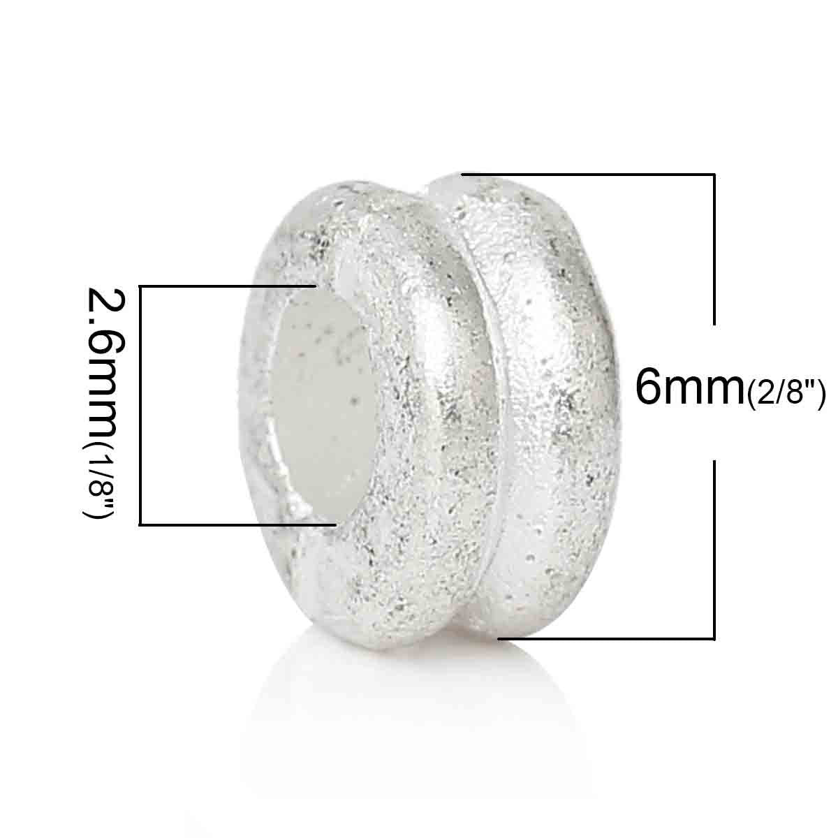 Silver Plated Slider Spacer Beads - 6.0mm x 3.0mm - Silver Bead for Leather Cord or Bracelet (B51269)