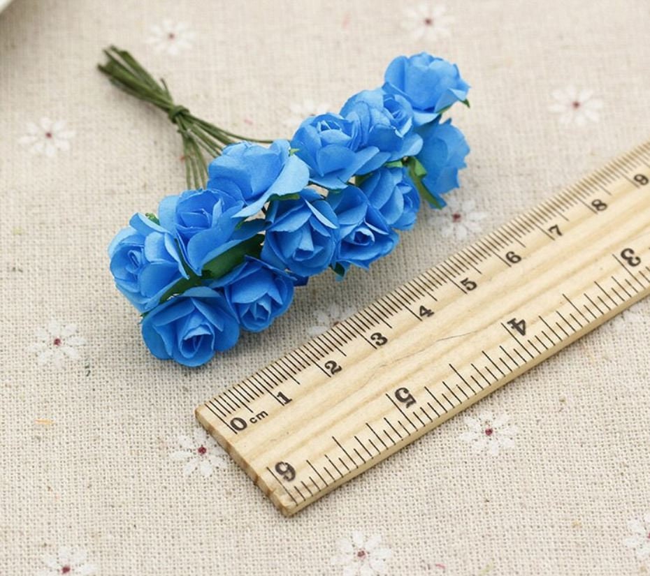 Lavender - Light Purple Mini Paper Flowers - 15mm - Small Paper Roses - Tiny Paper Roses with Stems