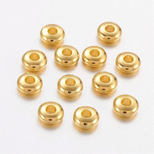 Heishi Gold Plated Beads - Disc Shaped - Spacer Beads - Rondelle - Approx. 5mm x 2mm thick, hole: 1~1.5mm (KK-E246-G)