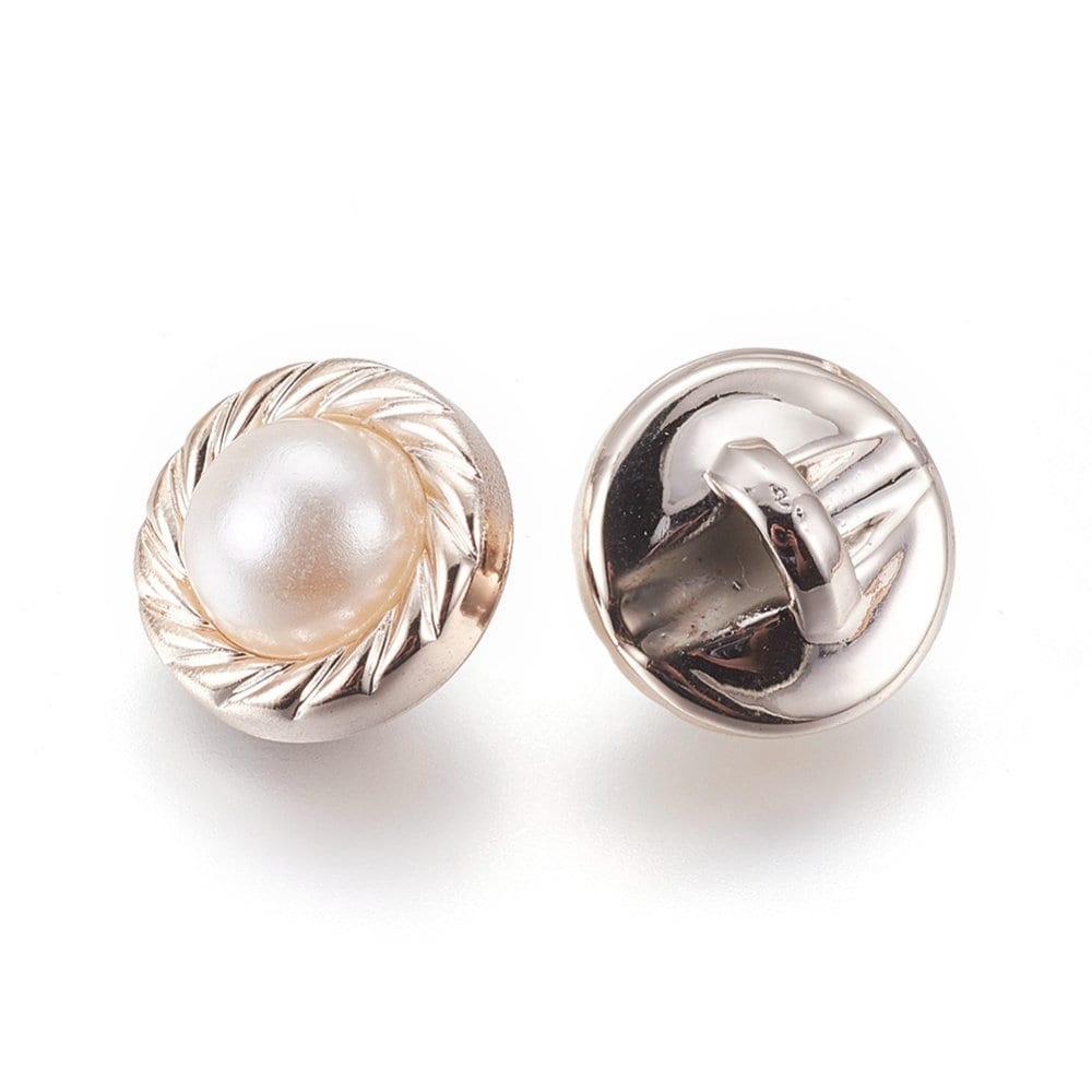 Gold Tone Shank Faux Pearl Button 12.5mm x 9mm - 3mm x 2mm Hole (WH0012-01)