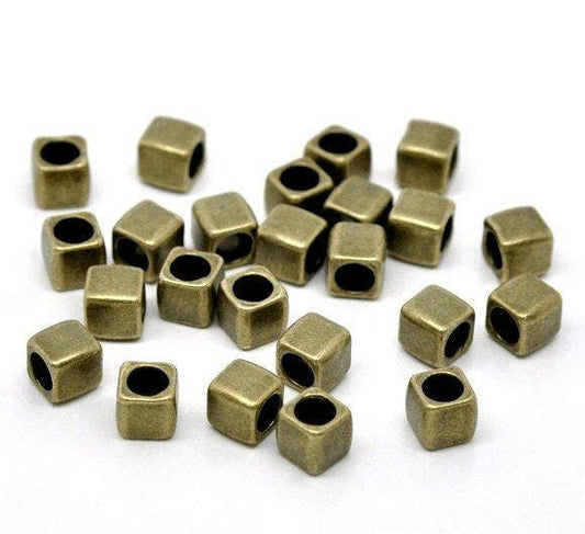 10 Antique Bronze Slider Spacer Beads - 6mm X 6mm - Antiqued Bronze Slider Bead For Leather Cord Or Bracelet (b12940)