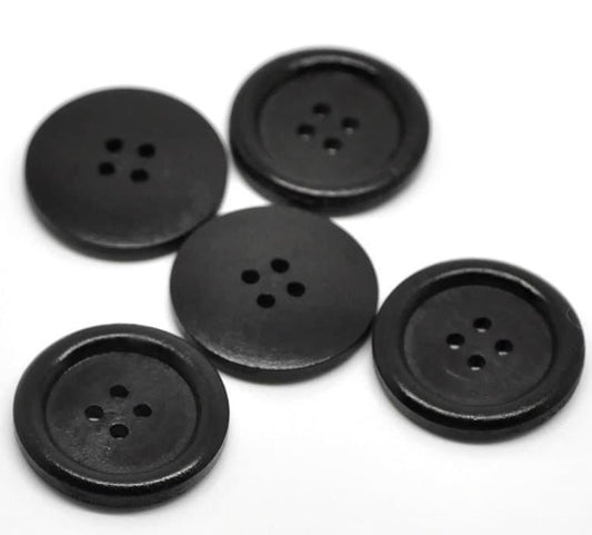 Black Wooden Buttons - 30mm (approx. 1 1/8" Inch) - Rim - 4 Hole - Wood Button (b19500)