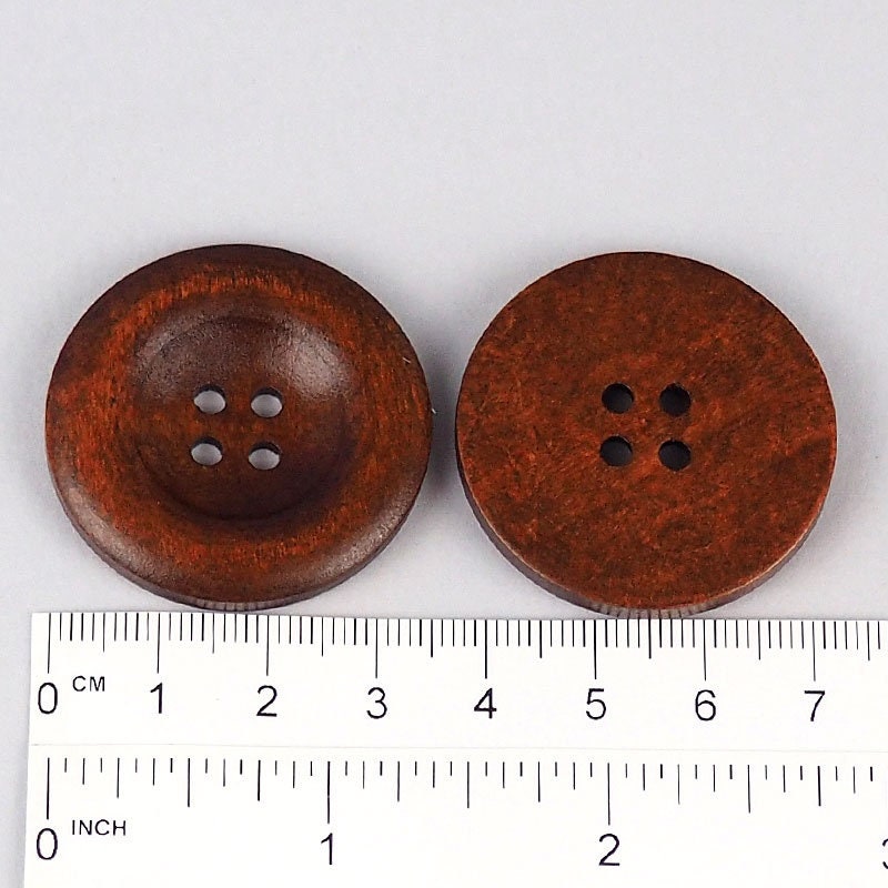 5 Large Dark Brown Wooden Button - 35mm - 1 3/8 inch - 4 hole - Wood Buttons (B21318)