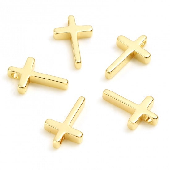 Gold Plated Cross Pendant - 13mm X 8mm - Tiny Gold Cross (b757709)