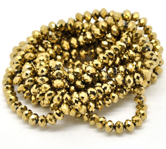 72 Gold Plated Swarovski Style Crystal Glass Faceted Rondelle Beads 8mm