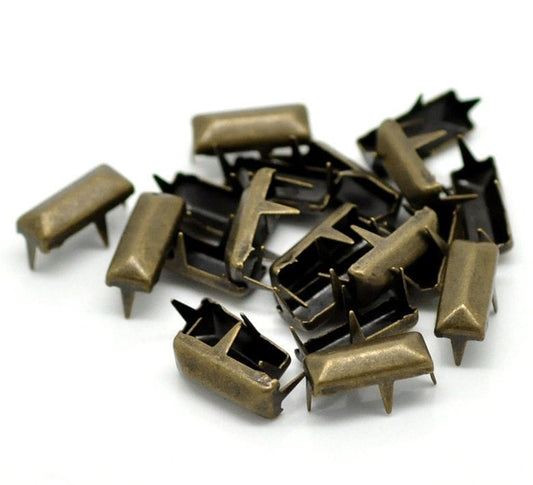 25 antique bronze cone rivet stud spikes - 11mm x 5mm (3/8" x 1/4") - rectangular - metal - 4 legs - rivets studs spike (b18730)