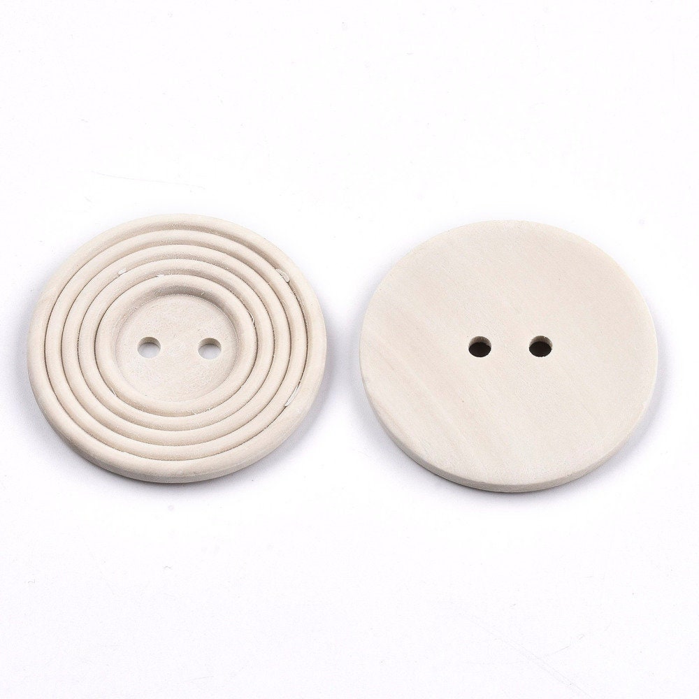 Extra large natural wooden buttons - 50mm - 2 inch - 2 hole - carved unfinished wood button (n00685)
