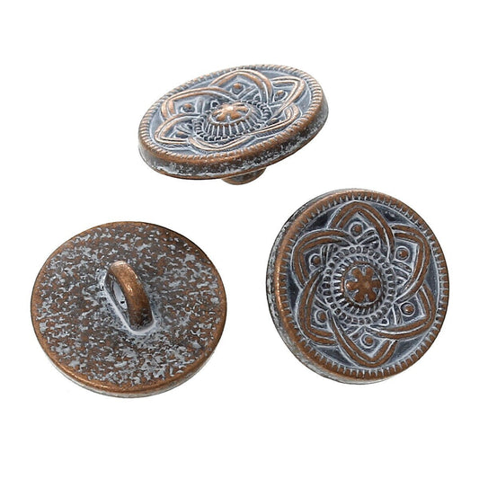 Metal shank sewing buttons - round antique copper white patina - 15mm - metal buttons - shank buttons (55751)