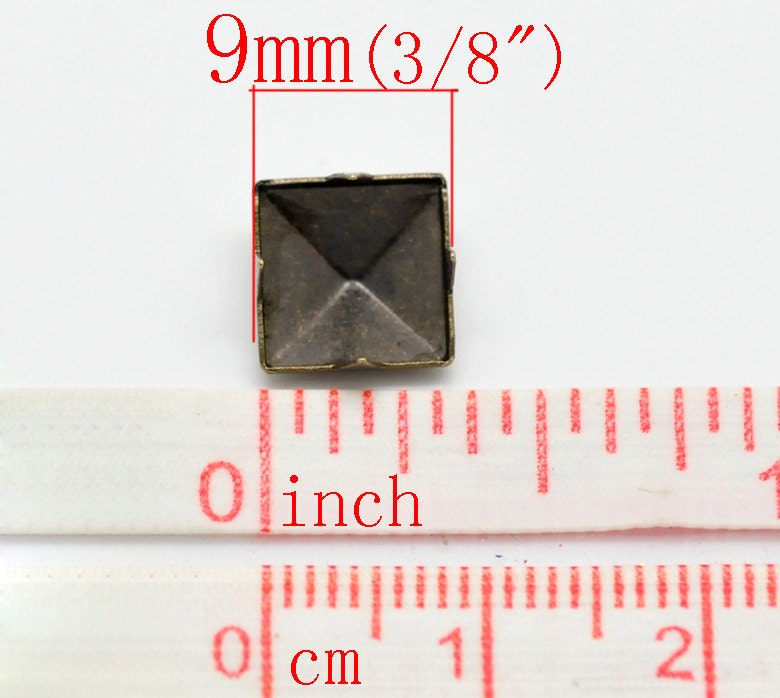 100 Antique Bronze Cone Rivet Stud Spikes - 9mm (3/8") - Square Pyramid - Metal - 4 Legs - Rivets Studs Spike (B18723)