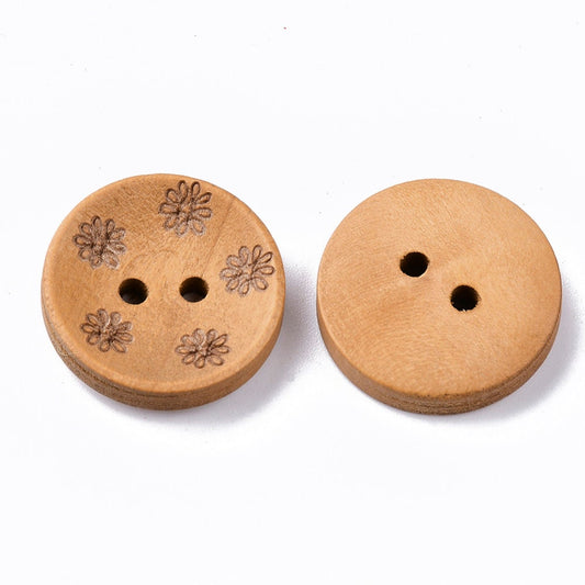Bulk Mixed Wooden Buttons - 20mm (Approx. 3/4 Inch) - 2 Hole - Assorted Designs at Random (020)