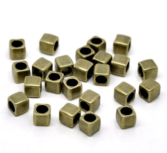 10 Antique Bronze Slider Spacer Beads - 6mm x 6mm - Antiqued Bronze Slider Bead for Leather Cord or Bracelet (B12940)