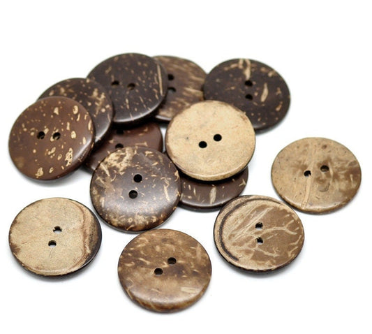 10 coconut shell wooden buttons - 1 inch - 25mm - wood buttons - recycled coconut wood (18429)