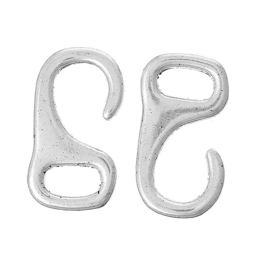 10 Silver Hook Clasps - 3.2cm x 1.7cm (1 1/4" x 5/8") - Silver Clasp for Leather Cord or Bracelet (34503)