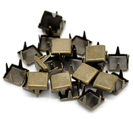 100 Antique Bronze square Rivet Stud Spikes - 6mm (1/4" x 1/4") - Metal - 4 Legs - Rivets Studs Spike (B18732)