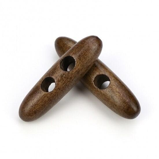 Toggle Wooden Buttons - Dark Brown Finish - 5cm - Wood Toggle Button 252(b866252-p)